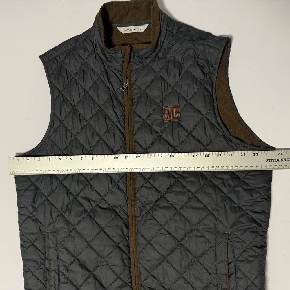 Peter Millar Essex Quilted Vest Mens Large Charcoal Grey Fleece Lined Windproof